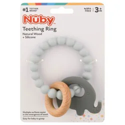Nuby 3m+ Natural Wood + Silicone Teething Ring 1 ea