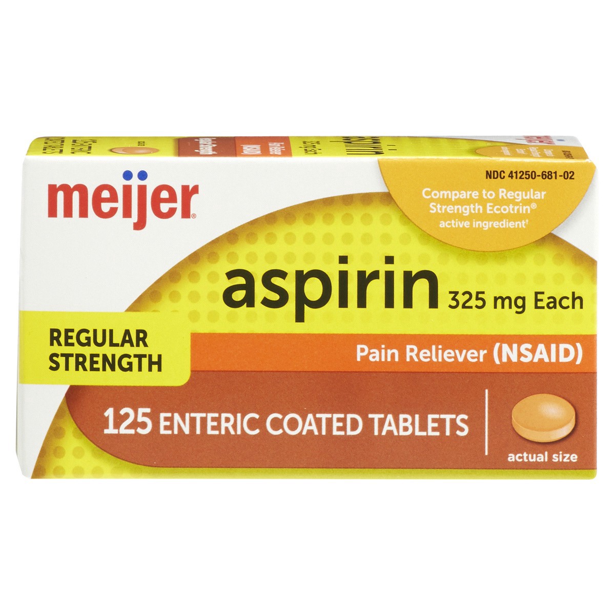 slide 1 of 29, Meijer Enteric Coated Aspirin, 325 mg, 125 ct