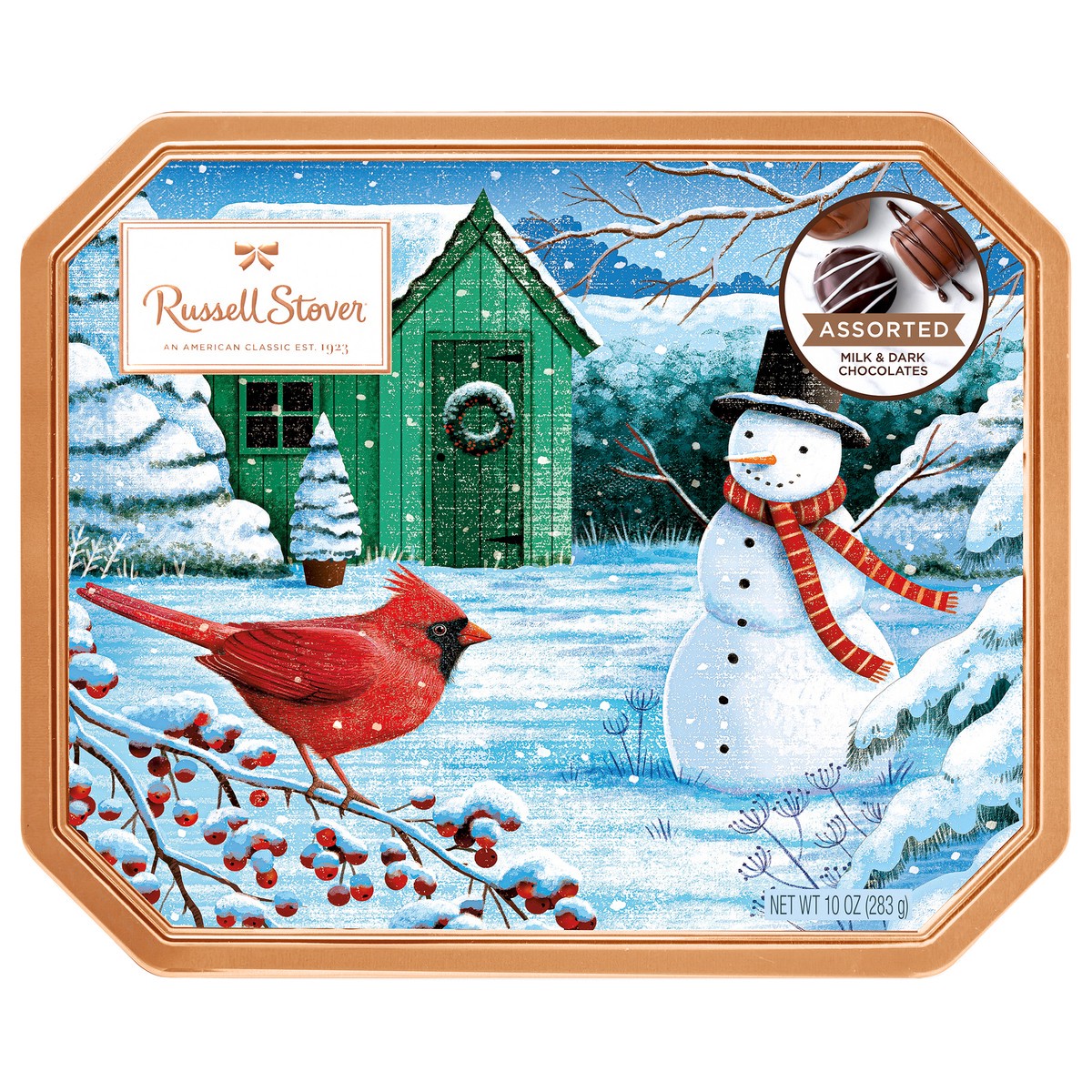 slide 1 of 3, RUSSELL STOVER Christmas Traditional Classic Assorted Milk & Dark Chocolate Gift Tin, 10 oz. (18 pieces), 10 oz