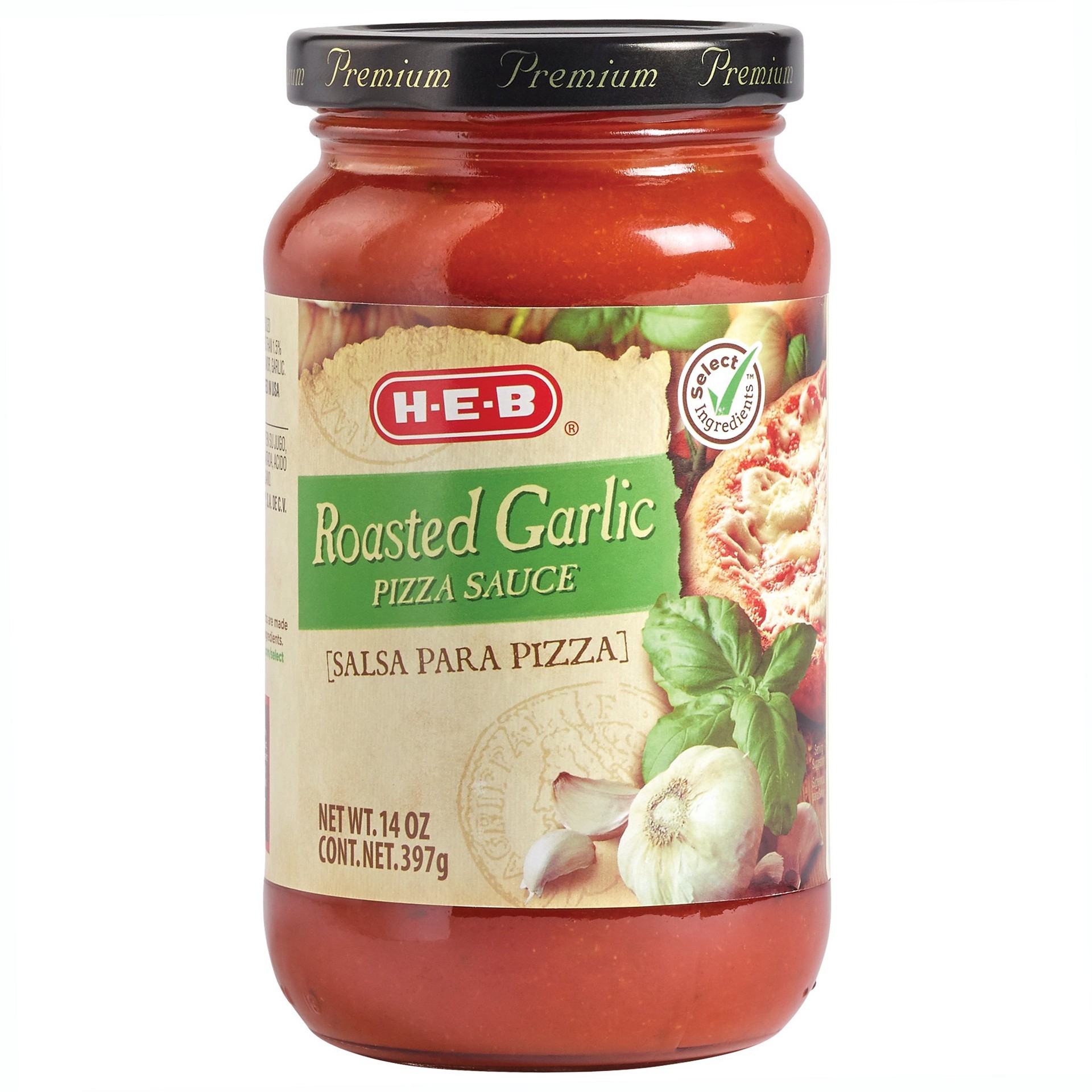 slide 1 of 1, H-E-B Roasted Garlic Pizza Sauce, 14 oz