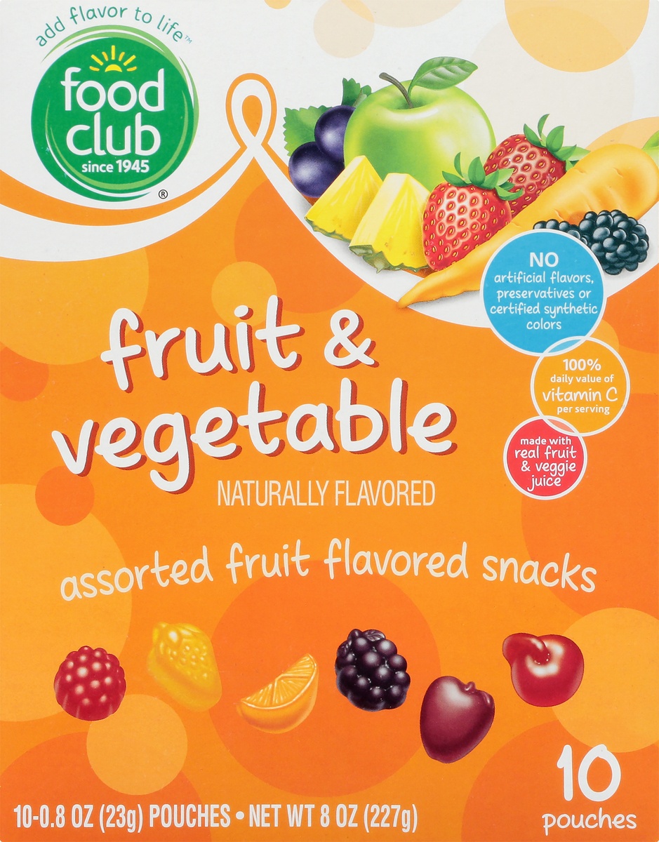 slide 9 of 10, Food Club Assorted Fruit & Vegetable Flavored Snacks, 10 ct