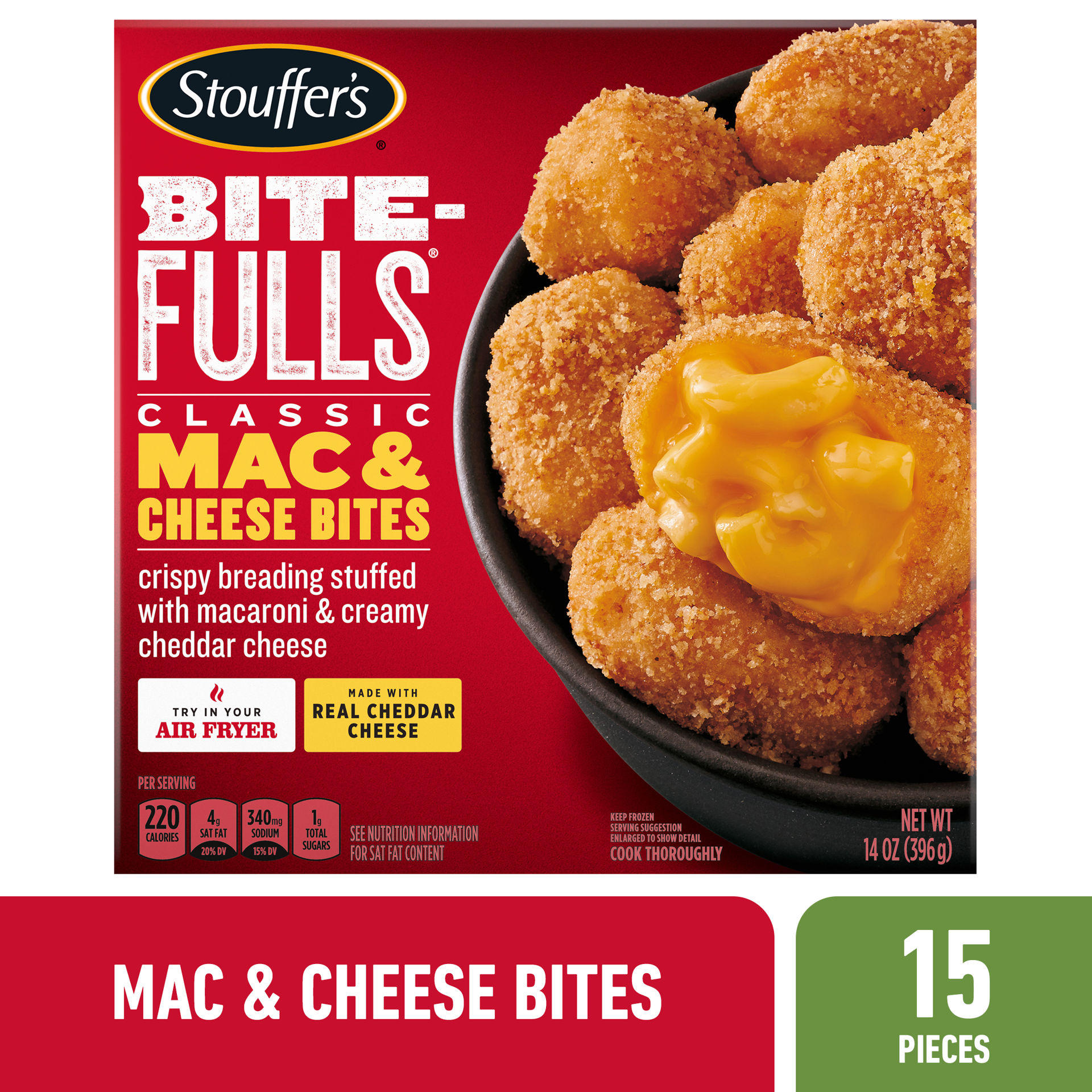 slide 1 of 9, Stouffer's Mac & Cheese Bites Frozen Appetizer, 14 oz