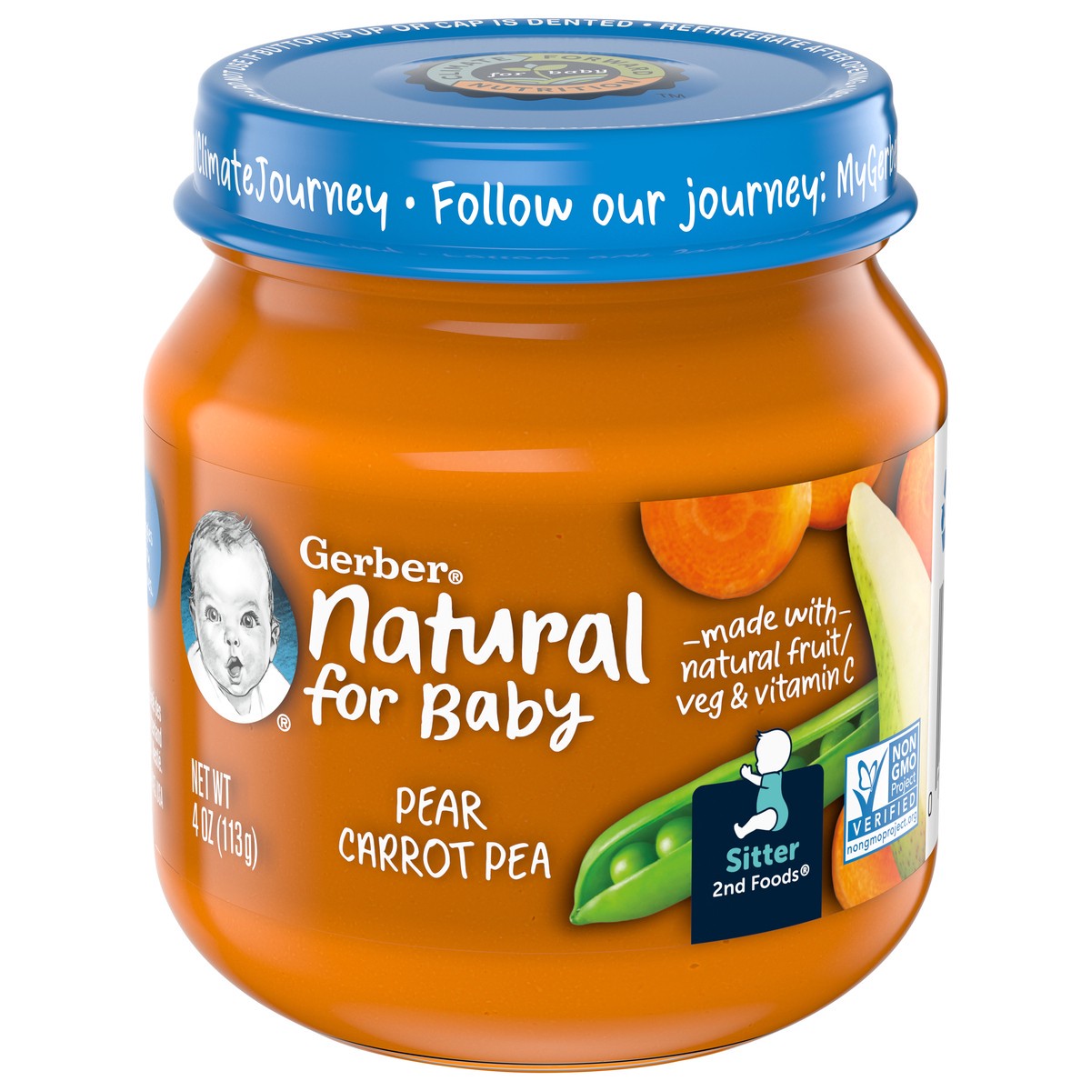 slide 8 of 9, Gerber Stage 2 Baby Food, Pear Carrot Pea Puree, 4 oz Jar, 4 oz