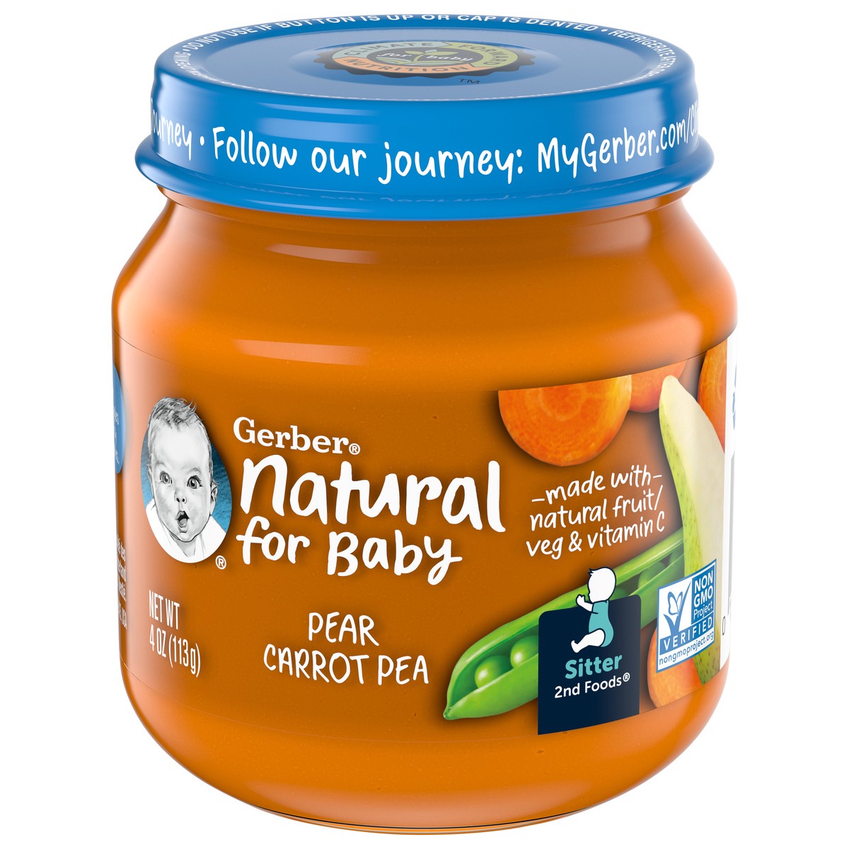 slide 4 of 9, Gerber Stage 2 Baby Food, Pear Carrot Pea Puree, 4 oz Jar, 4 oz