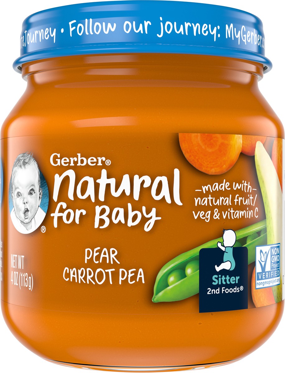 slide 6 of 9, Gerber Stage 2 Baby Food, Pear Carrot Pea Puree, 4 oz Jar, 4 oz