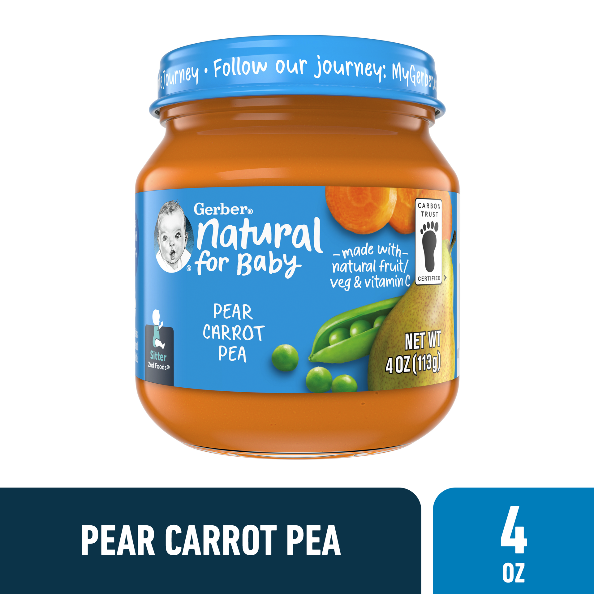 slide 1 of 9, Gerber Stage 2 Baby Food, Pear Carrot Pea Puree, 4 oz Jar, 4 oz