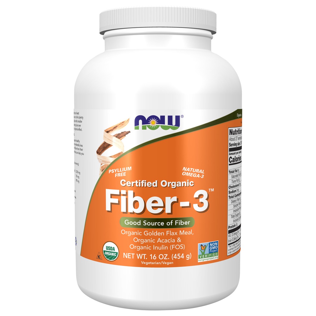 slide 1 of 4, NOW Fiber-3, Organic- 1 lb, 1 lb