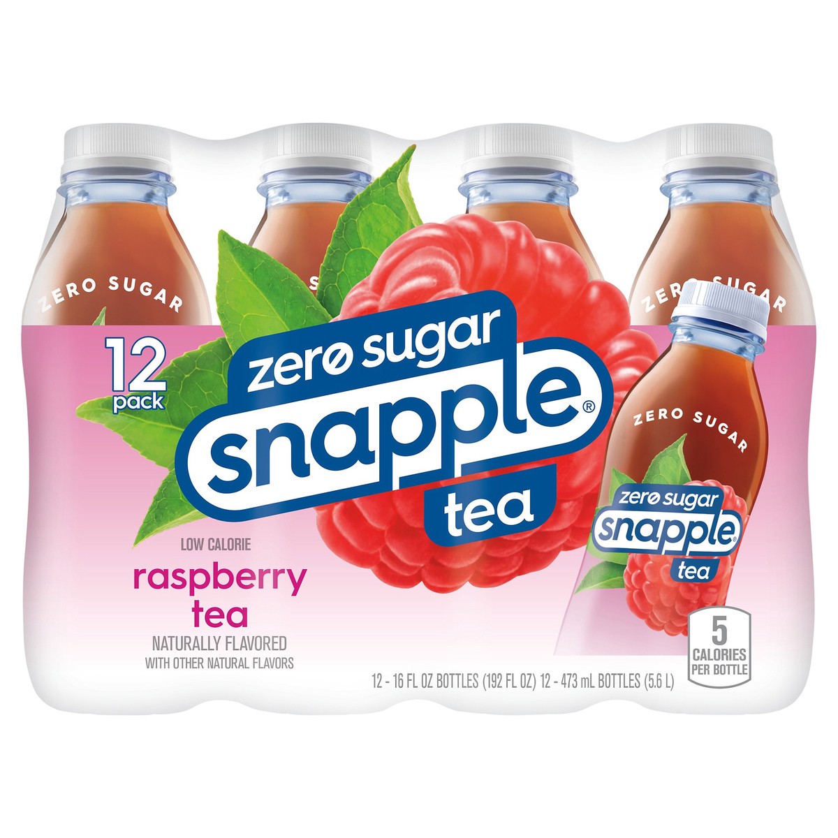 slide 1 of 10, Snapple Zero Sugar Raspberry Tea, 16 fl oz recycled plastic bottle, 12 pack - 12 ct, 12 ct; 16 fl oz