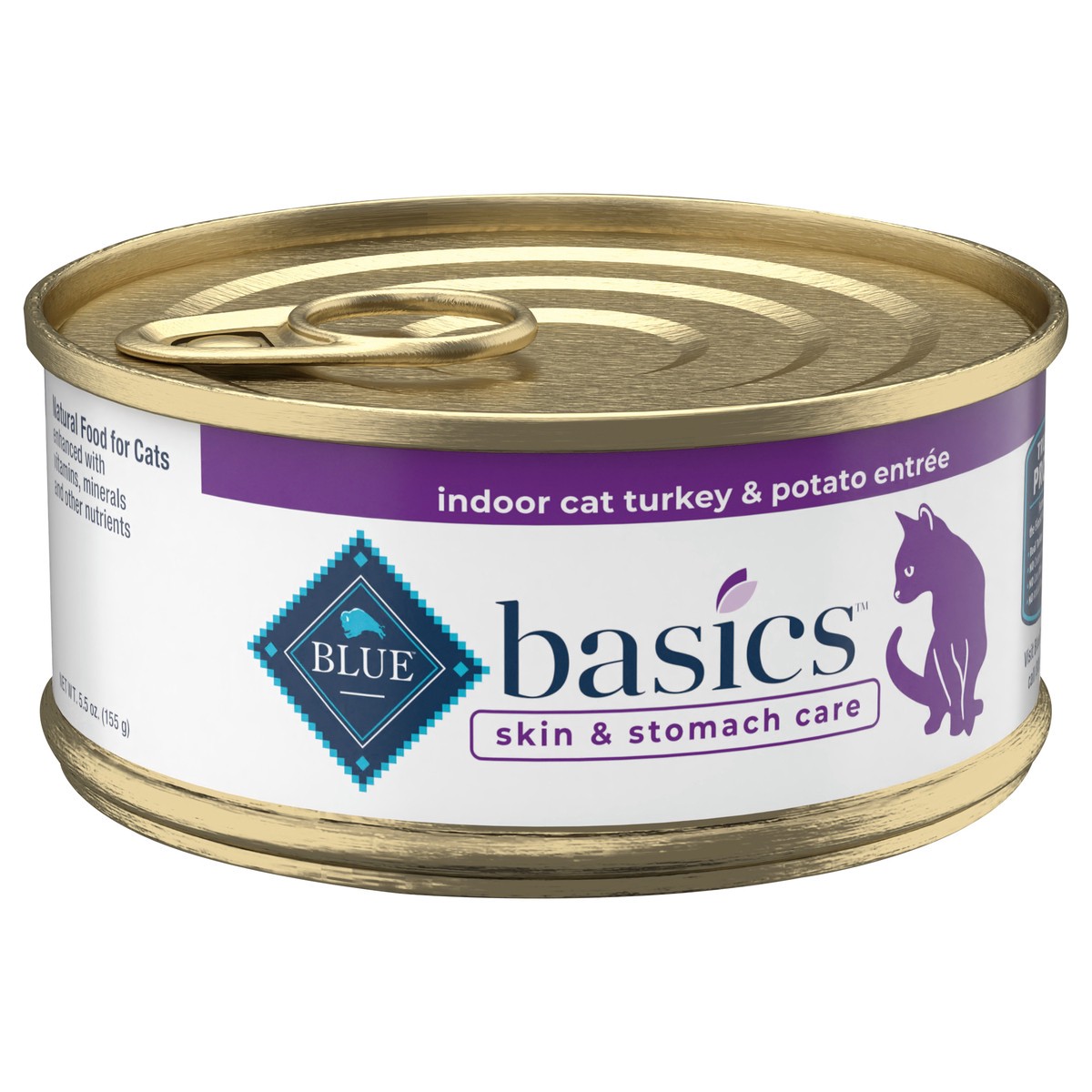 slide 2 of 9, Blue Buffalo Basics Skin & Stomach Care, Grain Free Natural Adult Pate Wet Cat Food, Indoor Turkey 5.5-oz Can, 5.5 oz