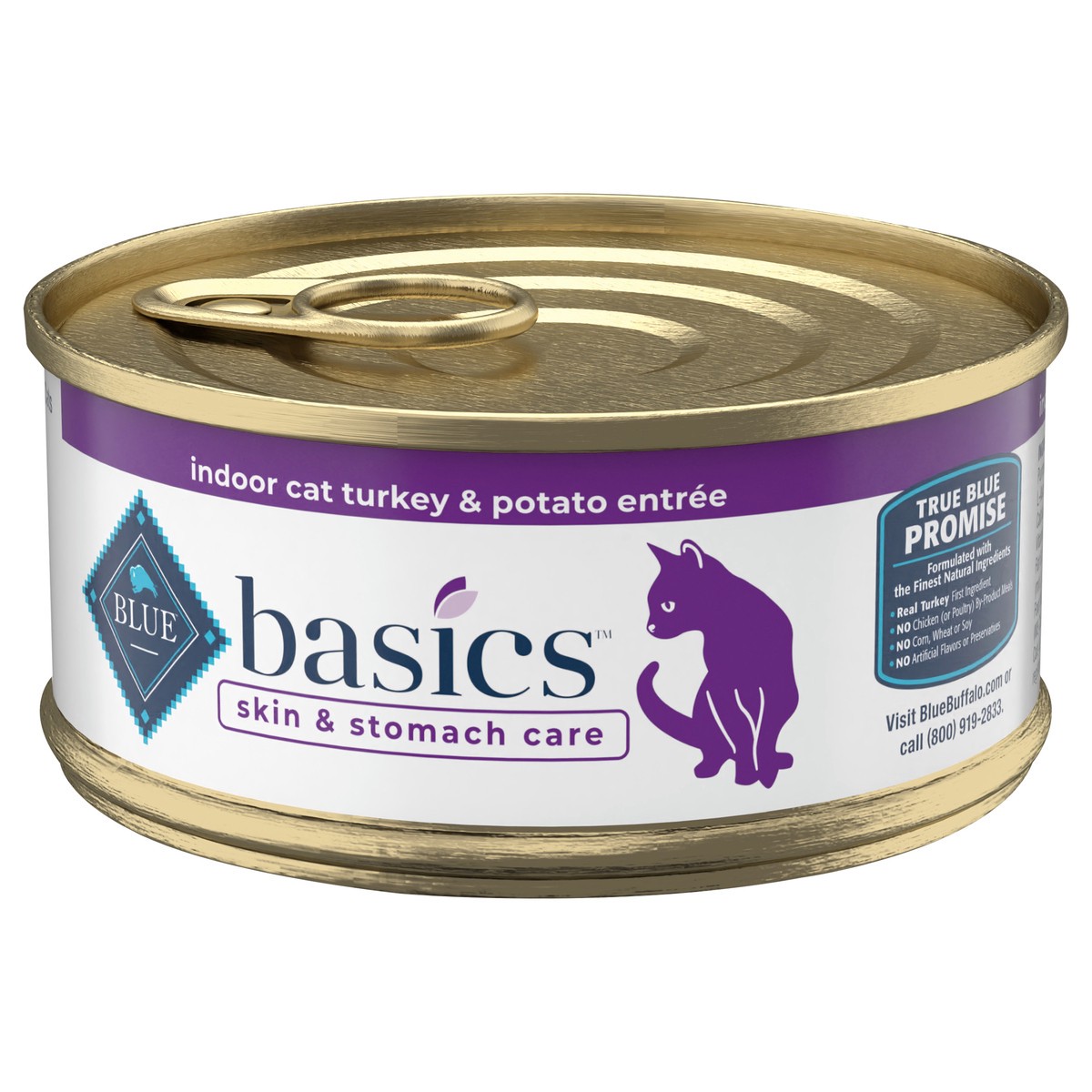 slide 3 of 9, Blue Buffalo Basics Skin & Stomach Care, Grain Free Natural Adult Pate Wet Cat Food, Indoor Turkey 5.5-oz Can, 5.5 oz