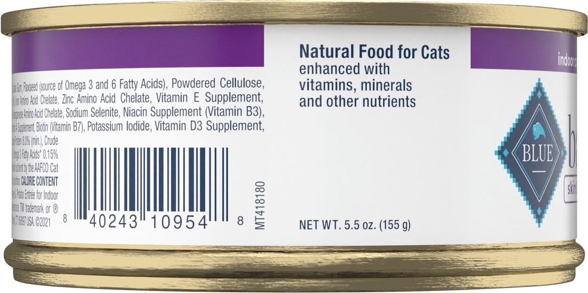 slide 7 of 9, Blue Buffalo Basics Skin & Stomach Care, Grain Free Natural Adult Pate Wet Cat Food, Indoor Turkey 5.5-oz Can, 5.5 oz