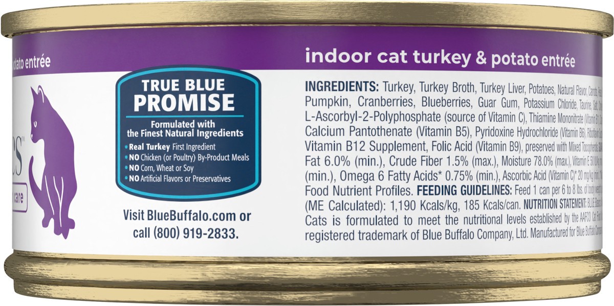 slide 8 of 9, Blue Buffalo Basics Skin & Stomach Care, Grain Free Natural Adult Pate Wet Cat Food, Indoor Turkey 5.5-oz Can, 5.5 oz
