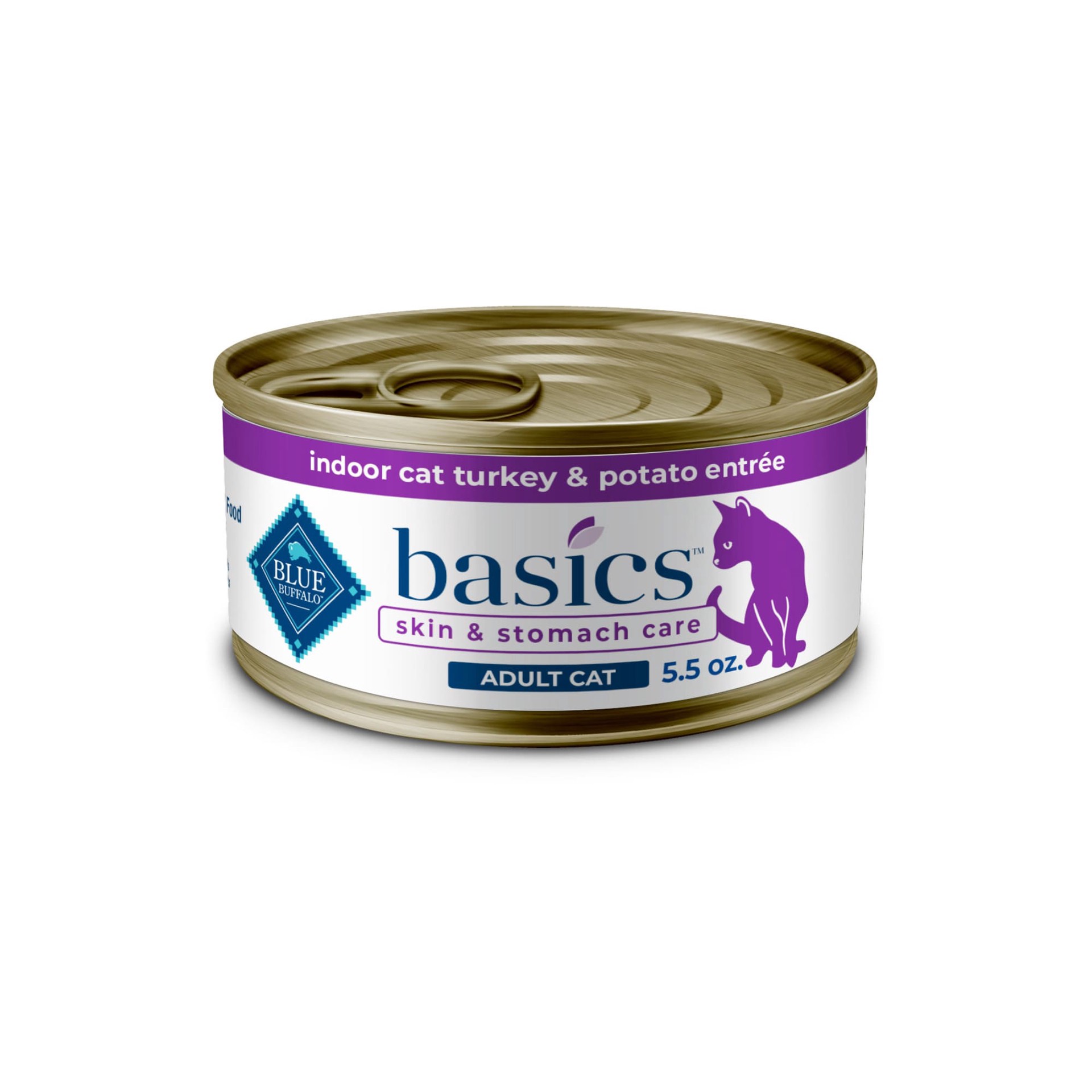 slide 1 of 9, Blue Buffalo Basics Skin & Stomach Care, Grain Free Natural Adult Pate Wet Cat Food, Indoor Turkey 5.5-oz Can, 5.5 oz