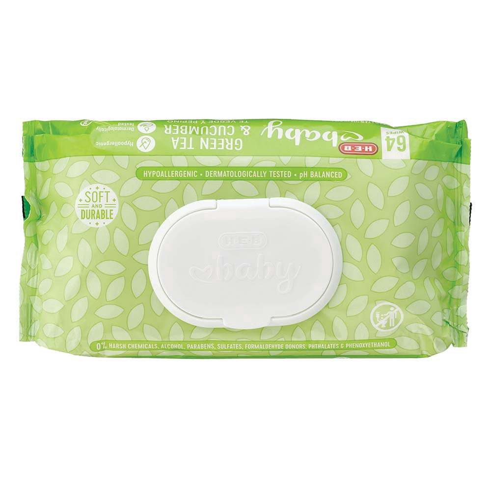 slide 1 of 1, H-E-B Baby Wipes - Green Tea & Cucumber, 64 ct