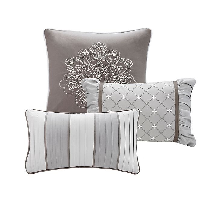 slide 3 of 7, Madison Park Bellagio Jacquard Queen Comforter Set - Grey, 7 ct