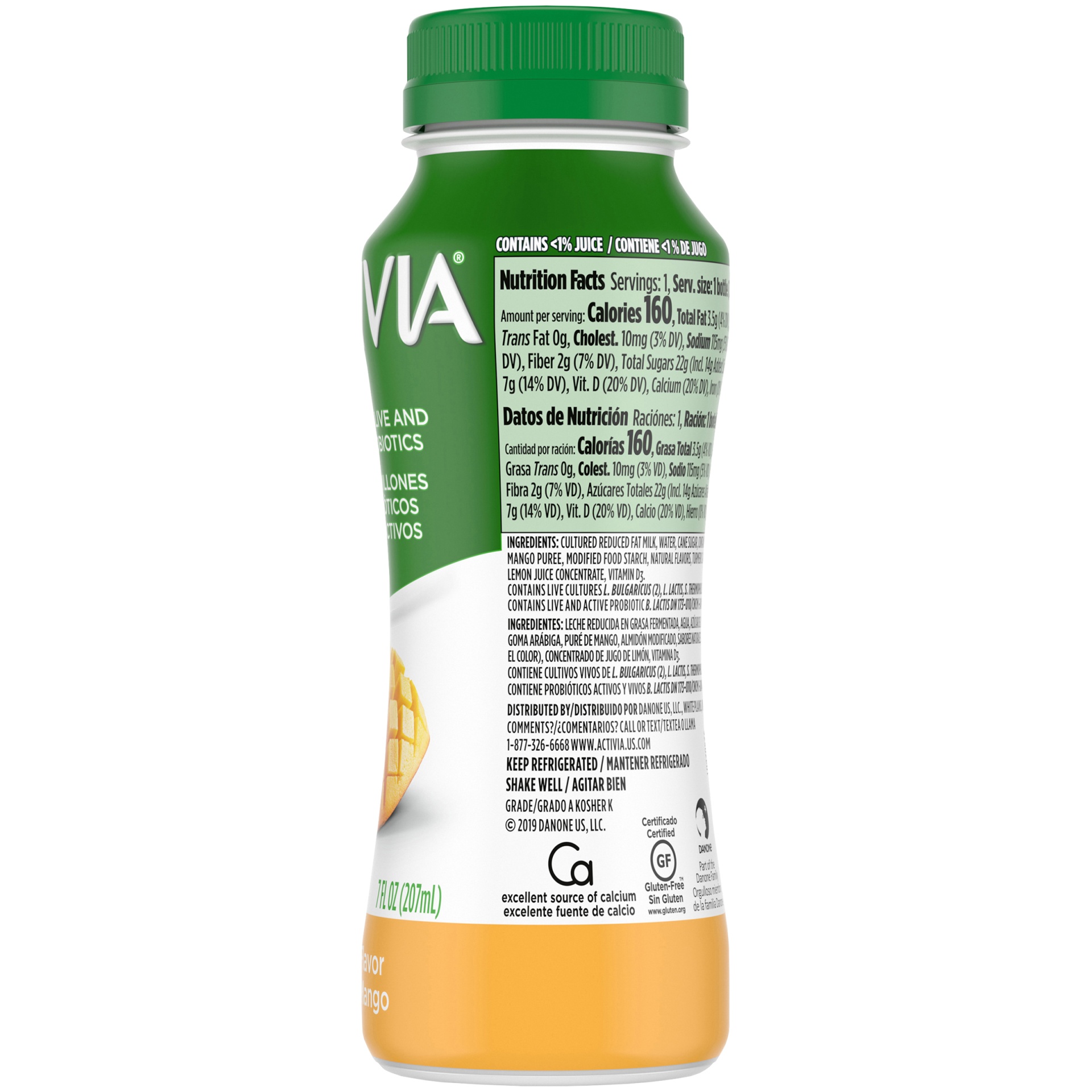 slide 2 of 7, Activia Probiotic Mango Dairy Drink, 7 fl oz