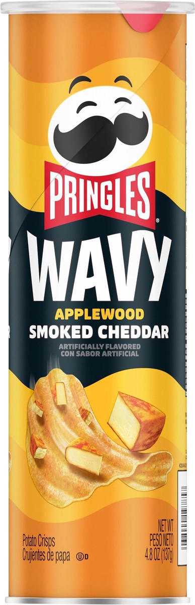 slide 7 of 9, Pringles Wavy Pringles Potato Crisps Chips, Applewood Smoked Cheddar, 4.8 oz, 4.8 oz