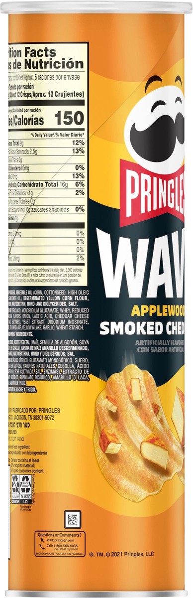 slide 2 of 9, Pringles Wavy Pringles Potato Crisps Chips, Applewood Smoked Cheddar, 4.8 oz, 4.8 oz