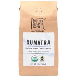 Boulder Organic Coffee Whole Bean Medium Roast Sumatra Coffee 12 oz