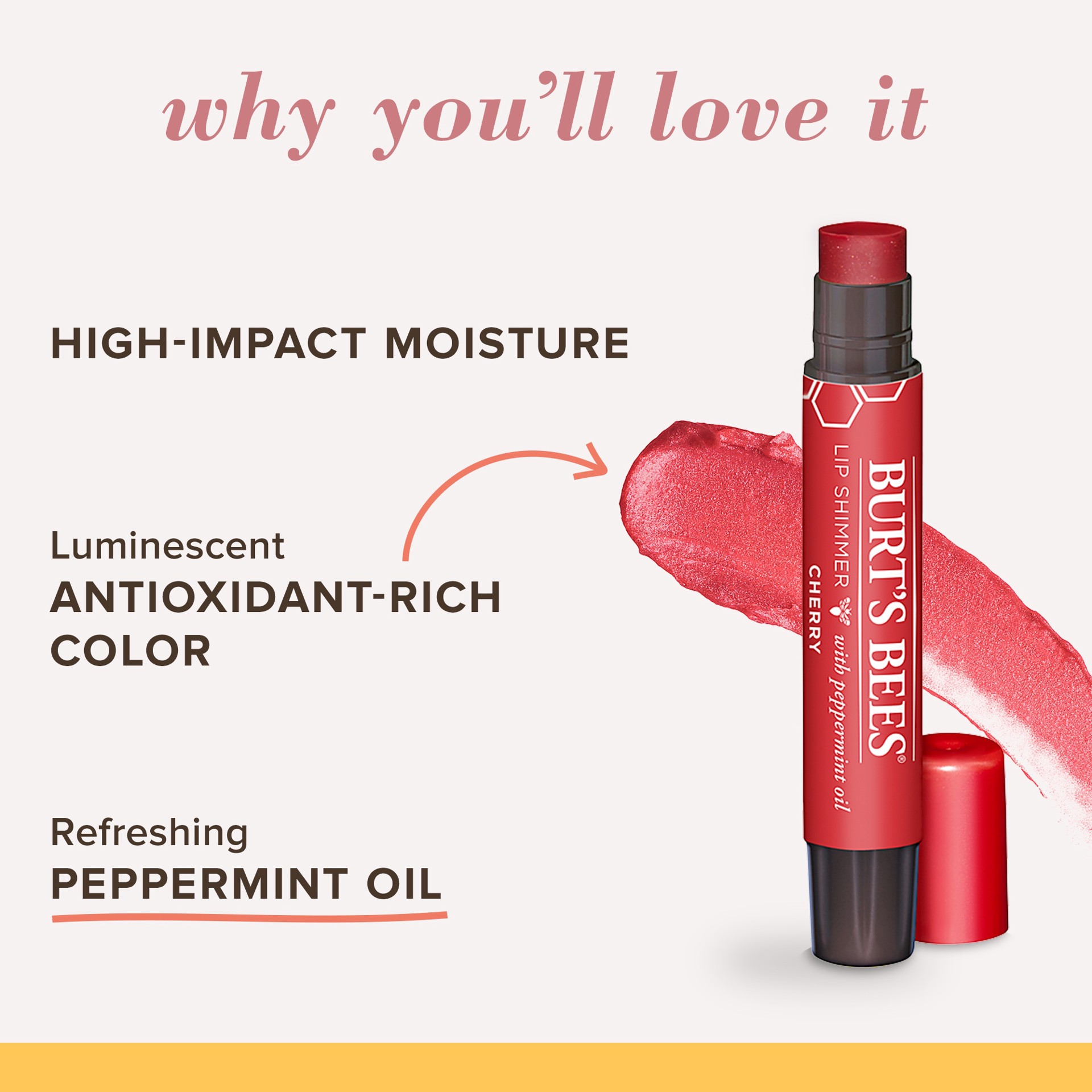 slide 3 of 5, Burt's Bees 100% Natural Origin Moisturizing Lip Shimmer, Cherry, 1 ct