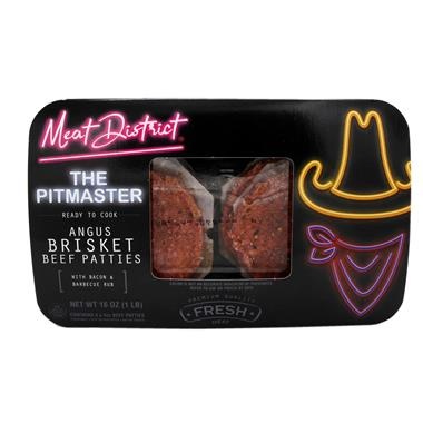 slide 1 of 1, Meat District The Pitmaster Angus Brisket Beef Patties 4-4 Oz Patties, 16 oz