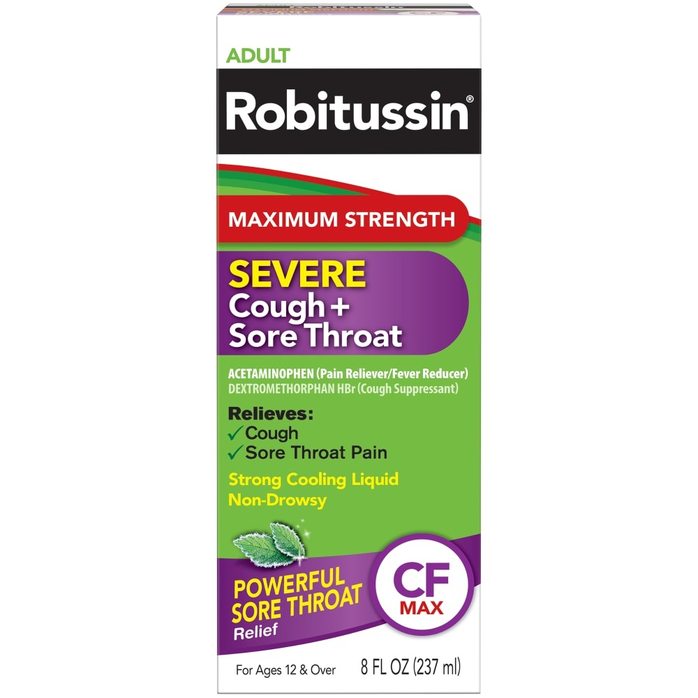 slide 1 of 6, Robitussin Severe Cough Plus Sore Throat Cf Max Medicine, 8 fl oz