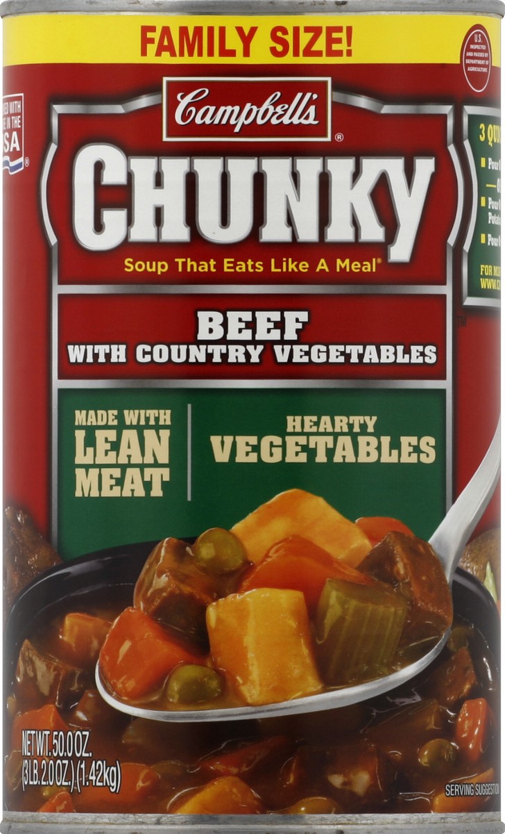 slide 2 of 2, Campbell's Chunky Family Size Beef with Country Vegetables Soup, 50 oz
