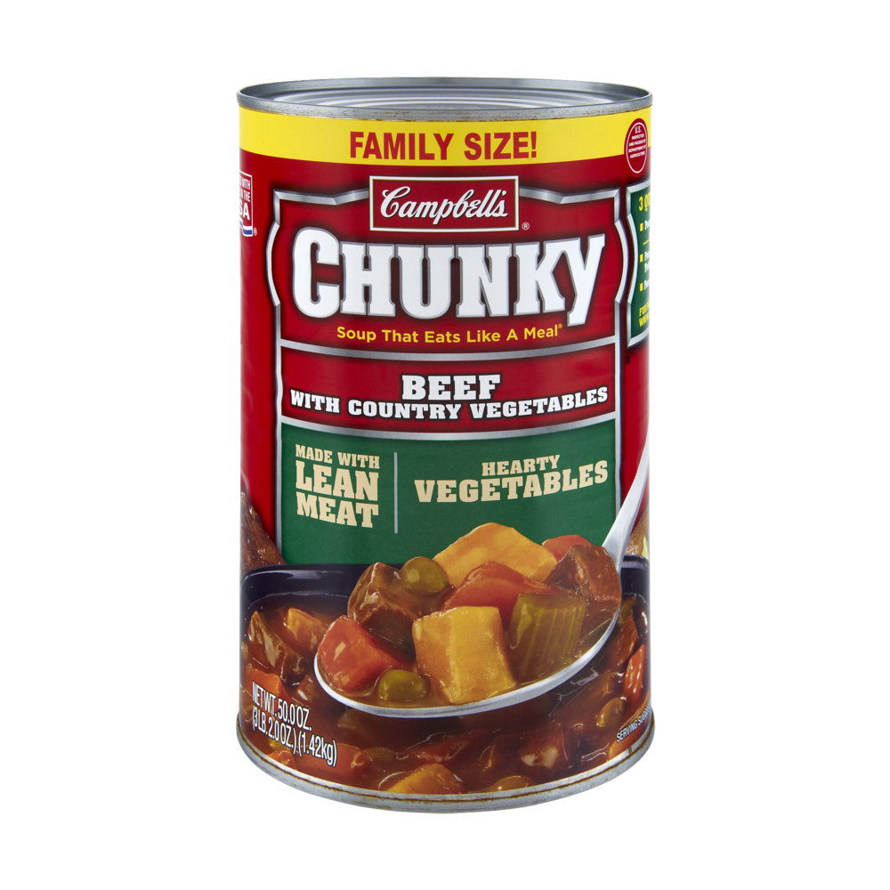 slide 1 of 2, Campbell's Chunky Family Size Beef with Country Vegetables Soup, 50 oz