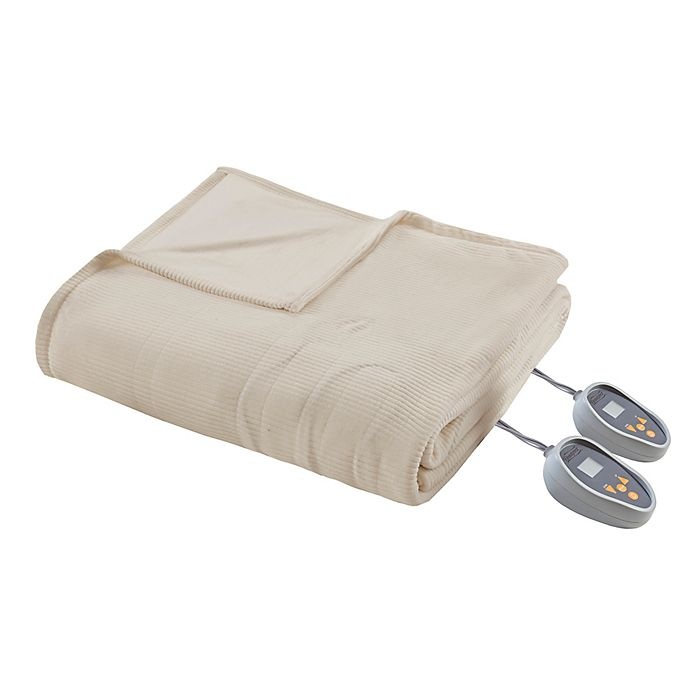 slide 1 of 1, Beautyrest Heated Ribbed Micro Fleece Queen Blanket - Natural, 1 ct