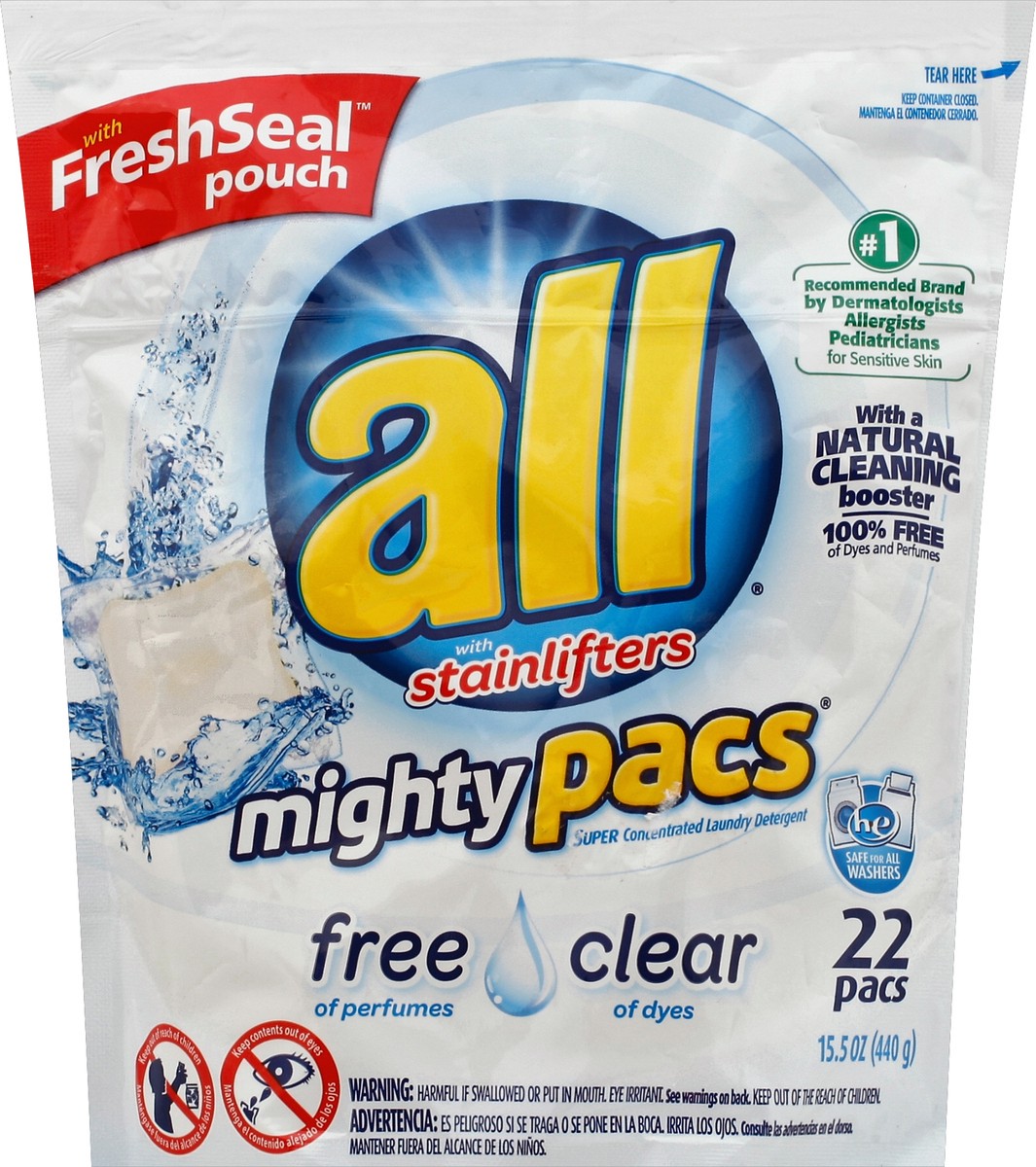 slide 2 of 2, All Mighty Pacs Free Clear Super Concentrated Laundry Detergent, 15.2 oz