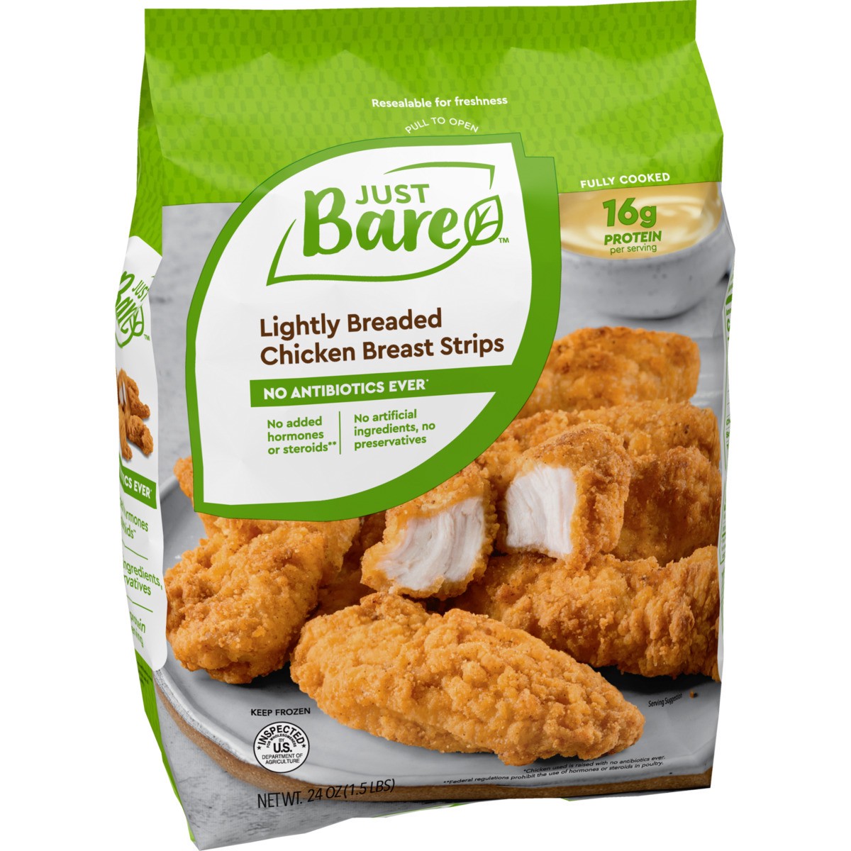 slide 7 of 9, Just BARE Lightly Breaded Chicken Breast Strips, 1.5 lb