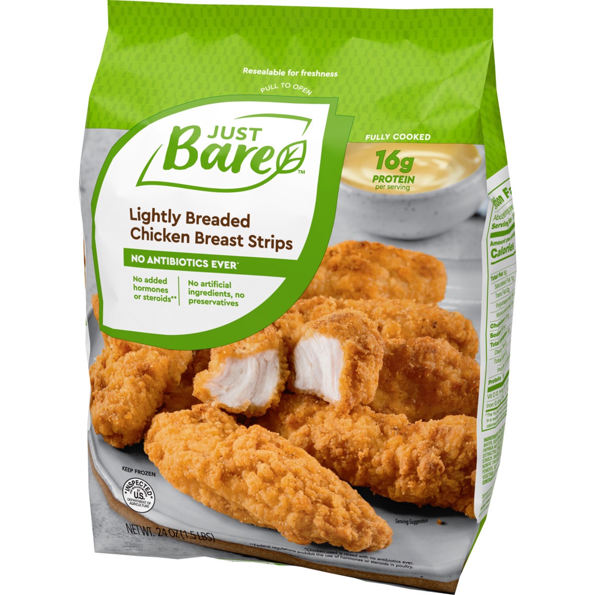 slide 4 of 9, Just BARE Lightly Breaded Chicken Breast Strips, 1.5 lb
