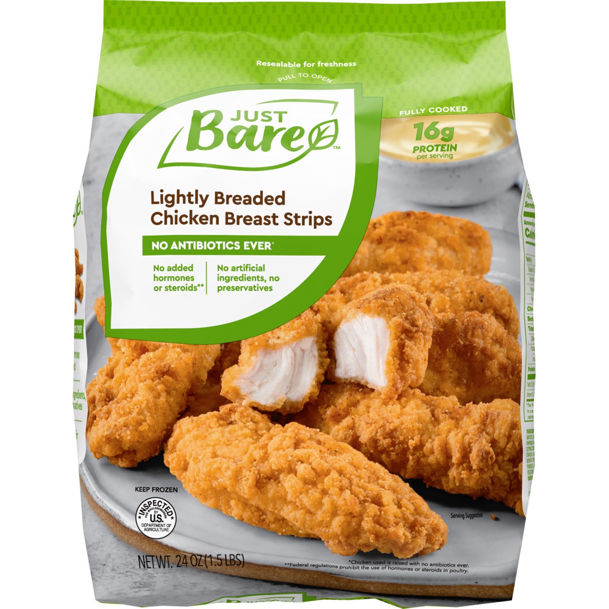 slide 1 of 9, Just BARE Lightly Breaded Chicken Breast Strips, 1.5 lb