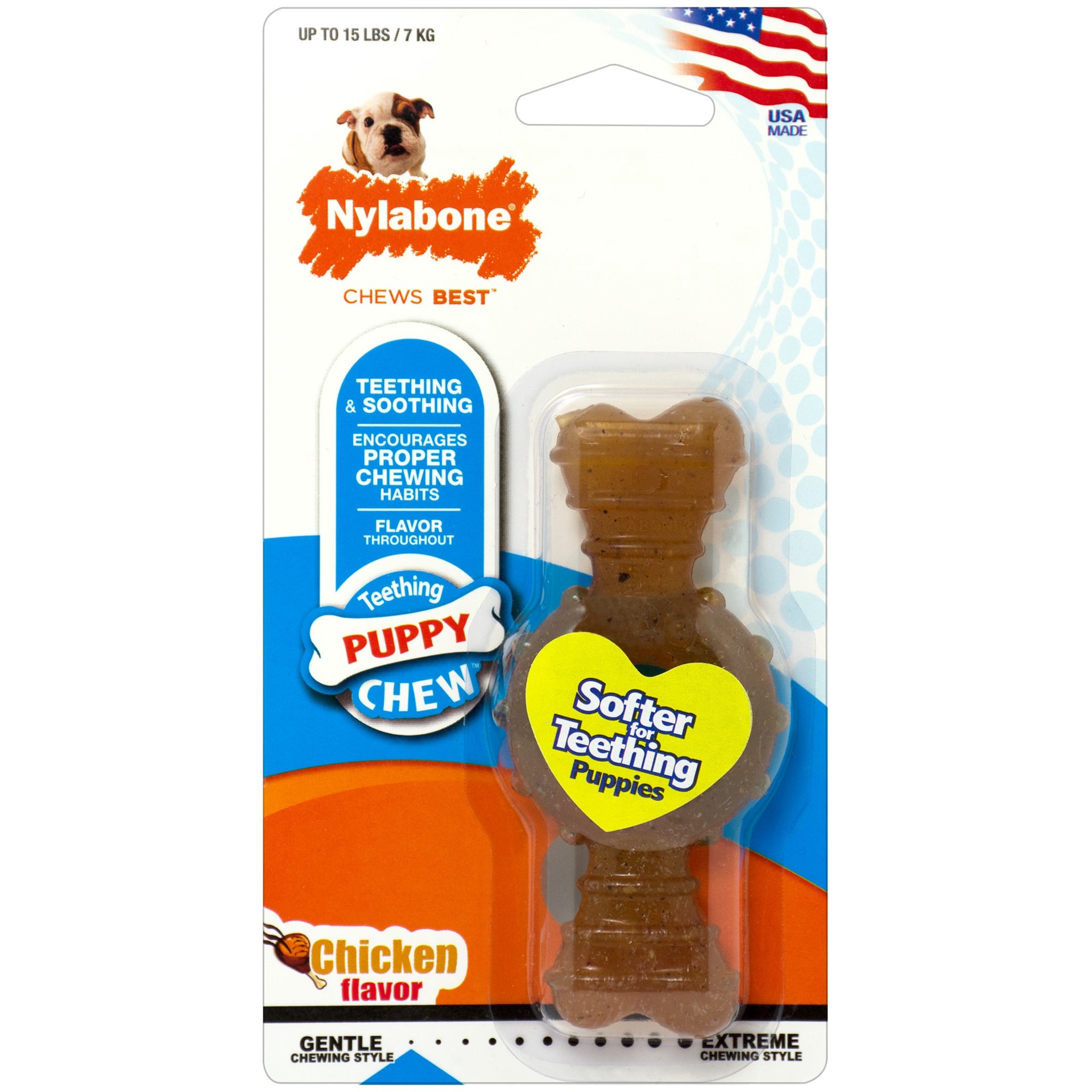 slide 1 of 9, Nylabone Ring Bone Teething Chicken Flavor Puppy Chew Petite 1 ea, 1 ct