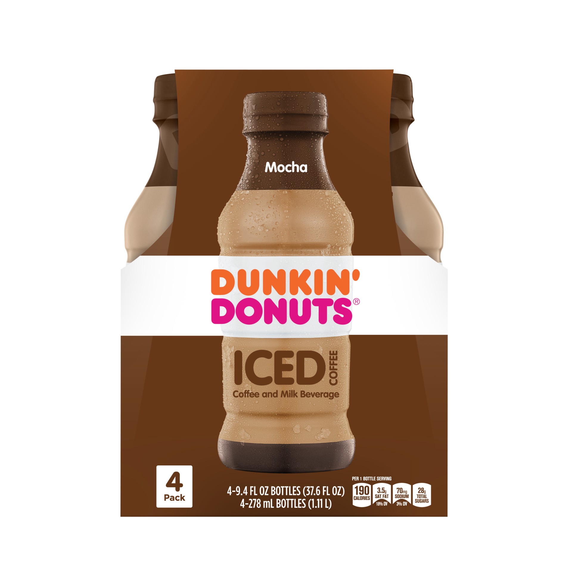 slide 3 of 11, Dunkin' Mocha Iced Coffee Drink 9.4 oz Bottles, 4 ct