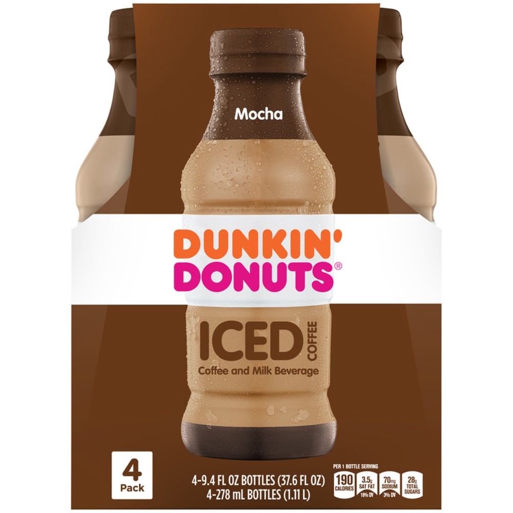 slide 1 of 11, Dunkin' Mocha Iced Coffee Drink 9.4 oz Bottles, 4 ct