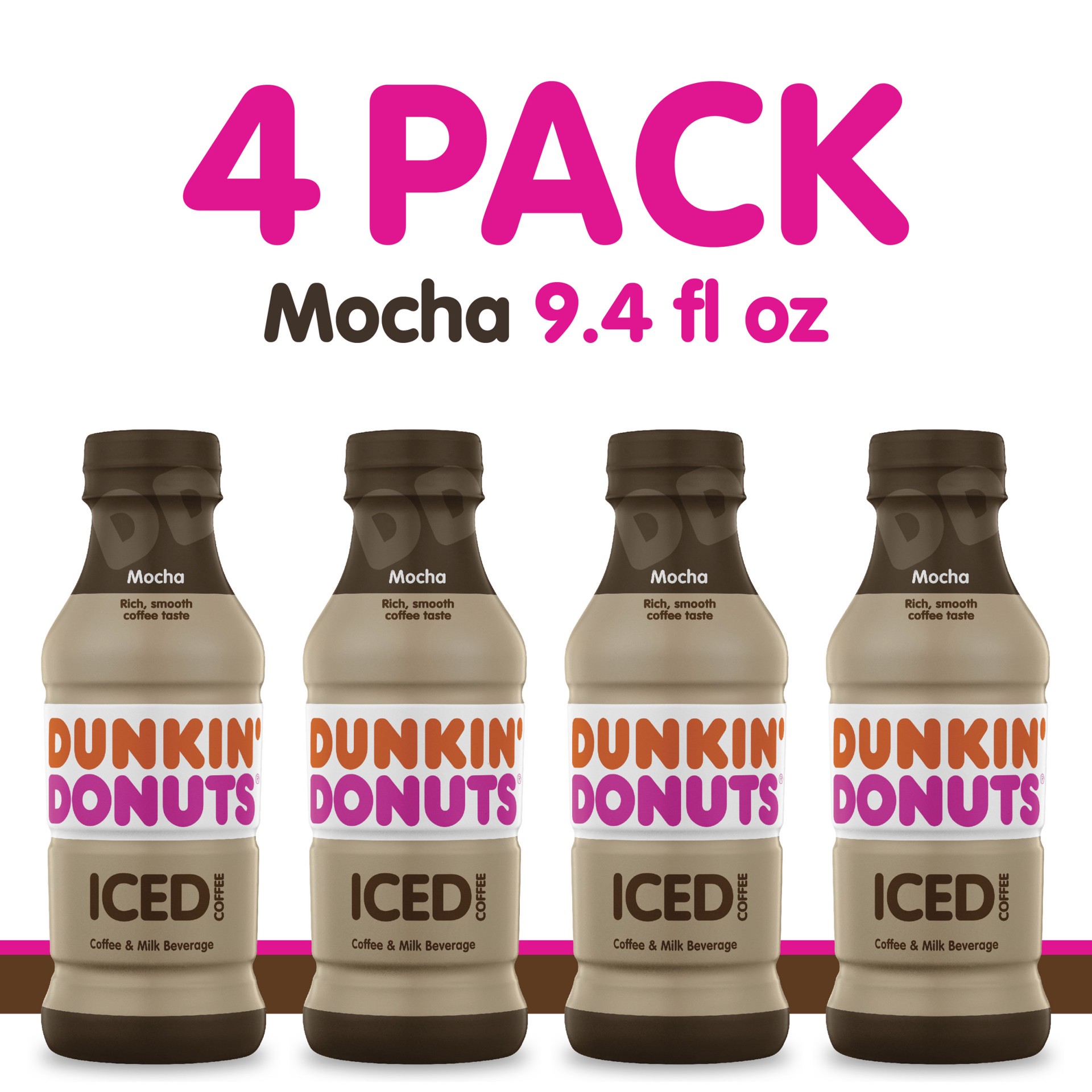 slide 9 of 11, Dunkin' Mocha Iced Coffee Drink 9.4 oz Bottles, 4 ct