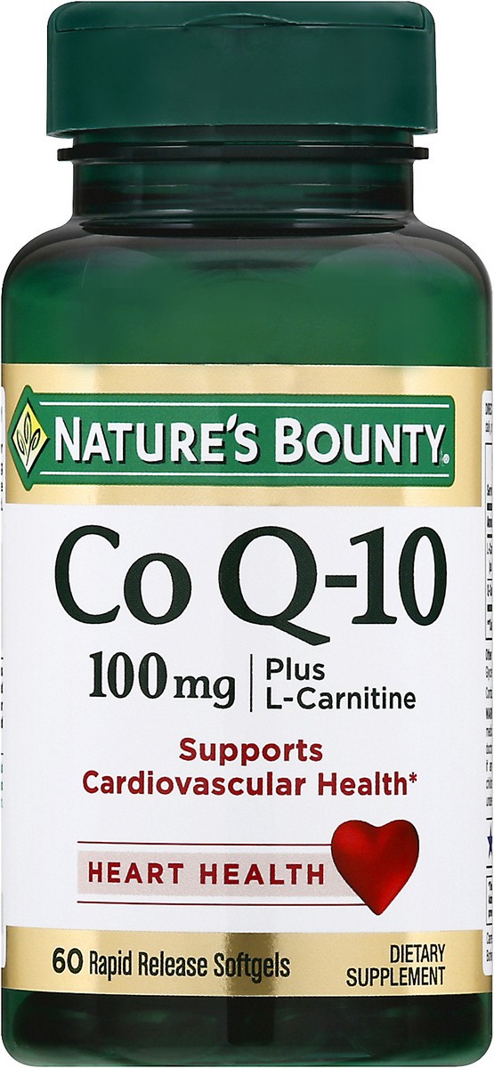 slide 1 of 9, NATURES BOUNTY Coq10 100Mg+ L-Carnitine Rapidrls Softgels, 100 mg