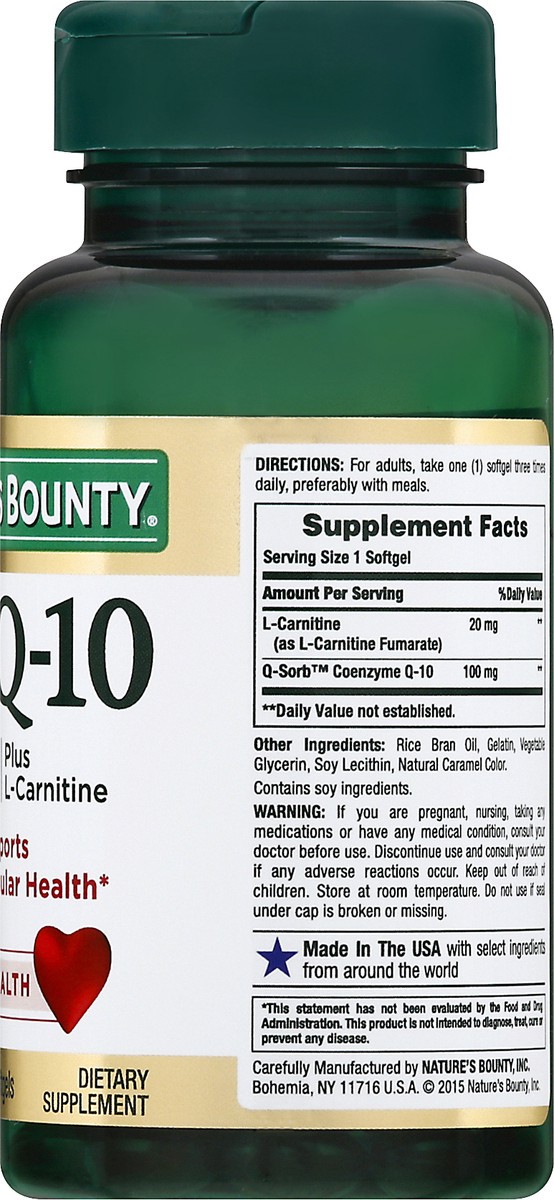 slide 8 of 9, NATURES BOUNTY Coq10 100Mg+ L-Carnitine Rapidrls Softgels, 100 mg