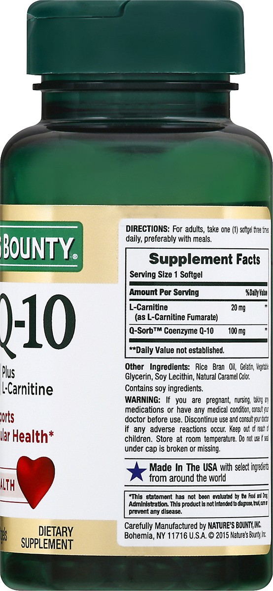 slide 4 of 9, NATURES BOUNTY Coq10 100Mg+ L-Carnitine Rapidrls Softgels, 100 mg