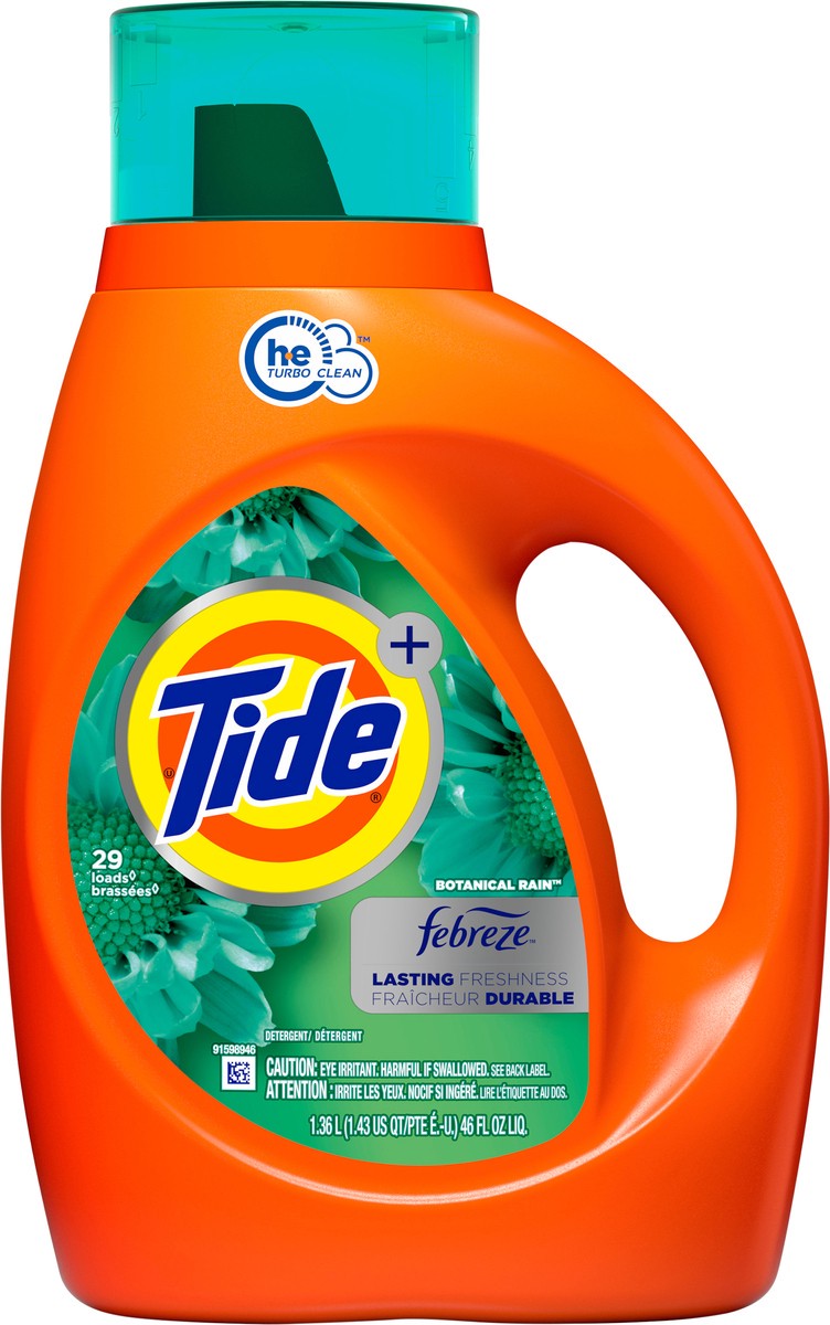 slide 3 of 3, Tide Plus Febreze Freshness Botanical Rain HE Turbo Clean Liquid Laundry Detergent, 46 fl oz, 29 loads, 46 fl oz