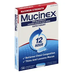 Mucinex Maximum Strength 12-Hour Chest Congestion Expectorant Tablets, 14 Count