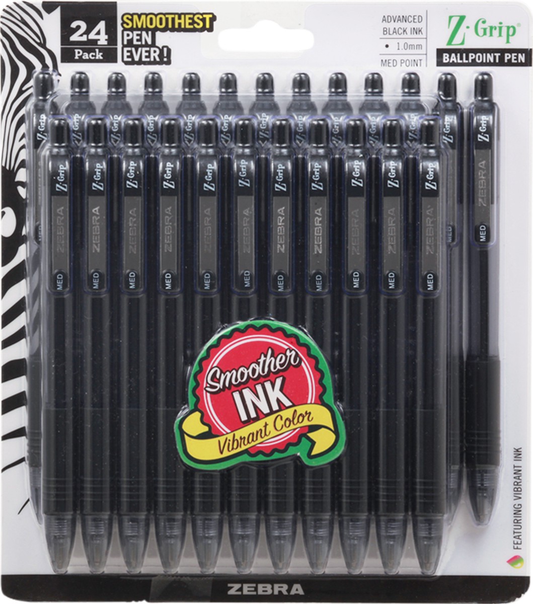 slide 4 of 10, Zebra Z Grip 24 Pack Med Point Advanced Black Ink Pens 24 ea, 24 ct