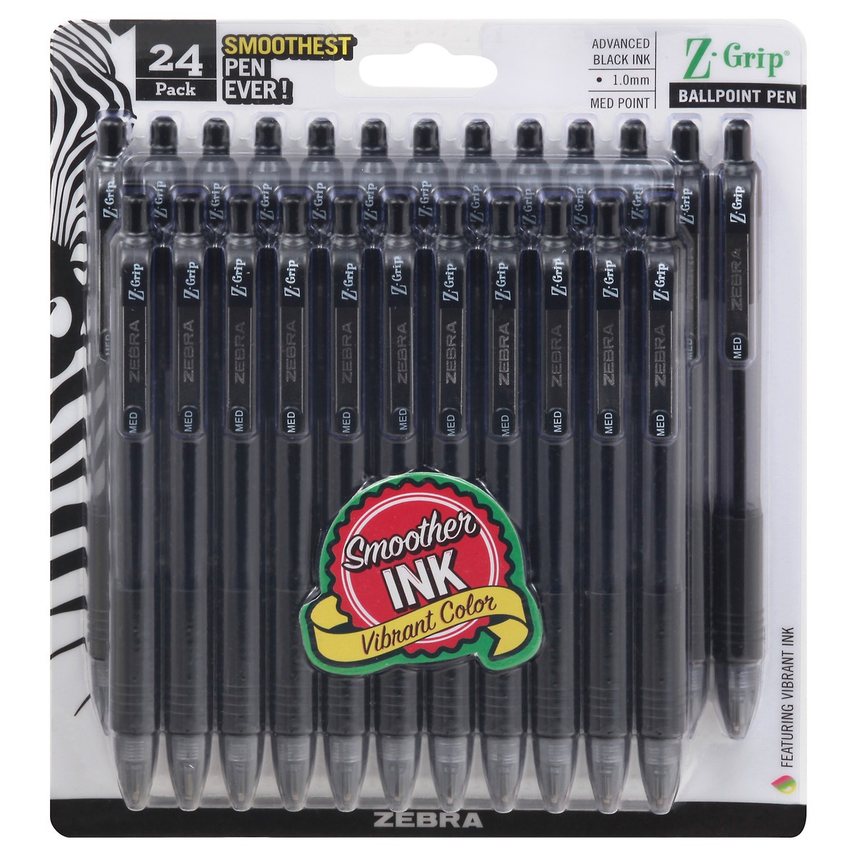 slide 1 of 10, Zebra Z Grip 24 Pack Med Point Advanced Black Ink Pens 24 ea, 24 ct
