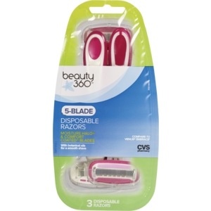 slide 1 of 1, Beauty 360 5-Blade Disposable Razors, 3 ct