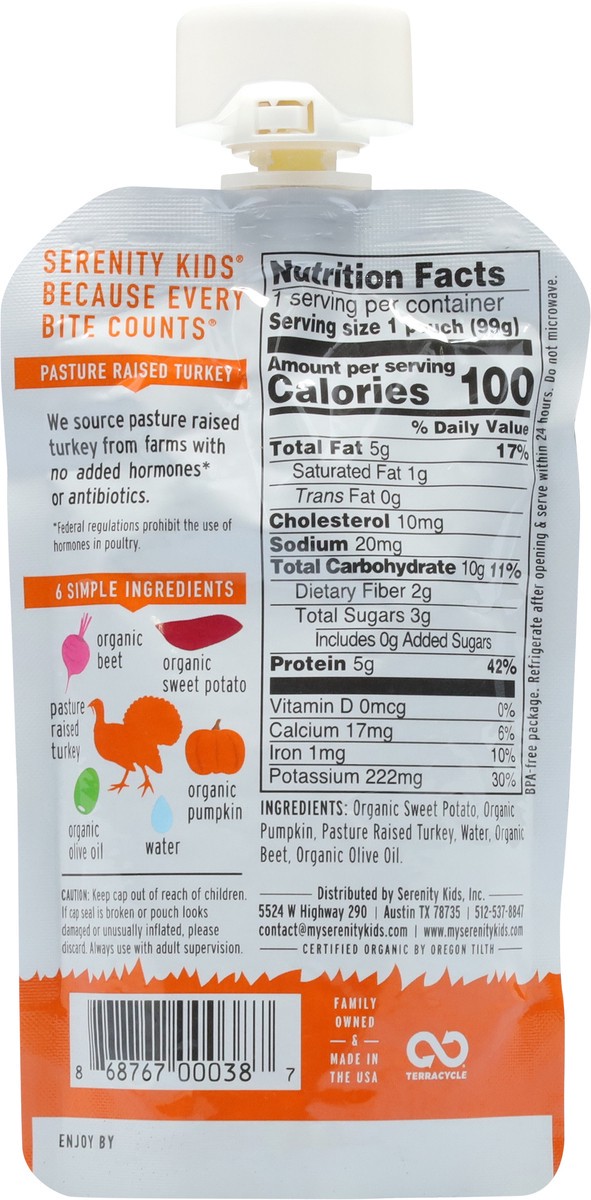 slide 2 of 9, Serenity Kids Free Range Turkey with Organic Sweet Potato, Pumpkin, & Beet Pouch, 3.5oz, 3.5 oz