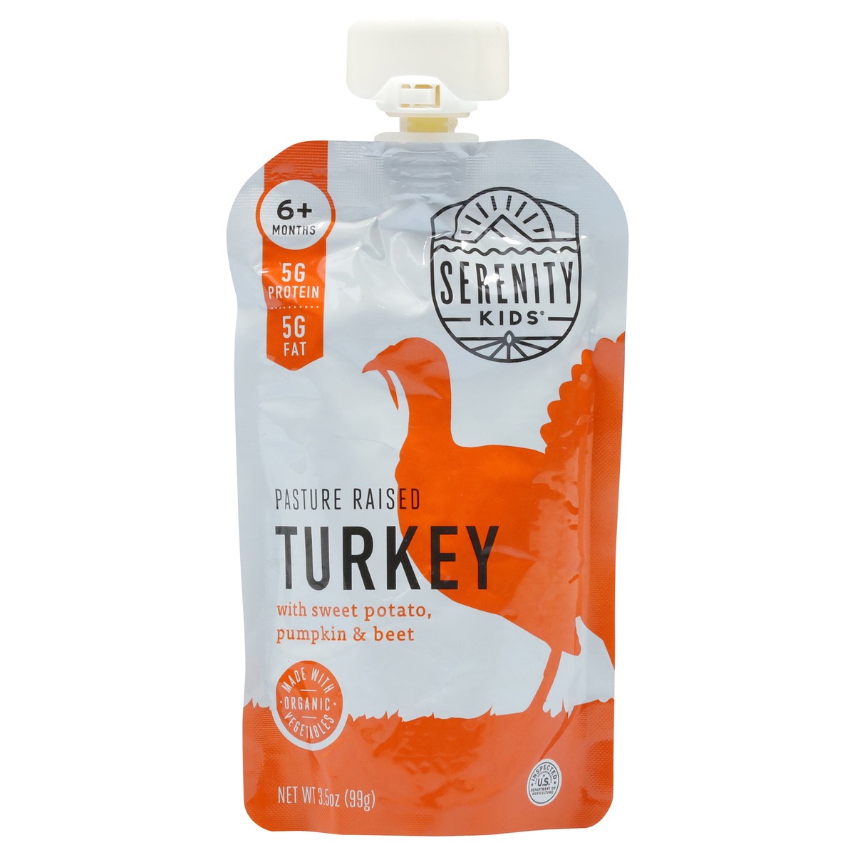 slide 1 of 9, Serenity Kids Free Range Turkey with Organic Sweet Potato, Pumpkin, & Beet Pouch, 3.5oz, 3.5 oz