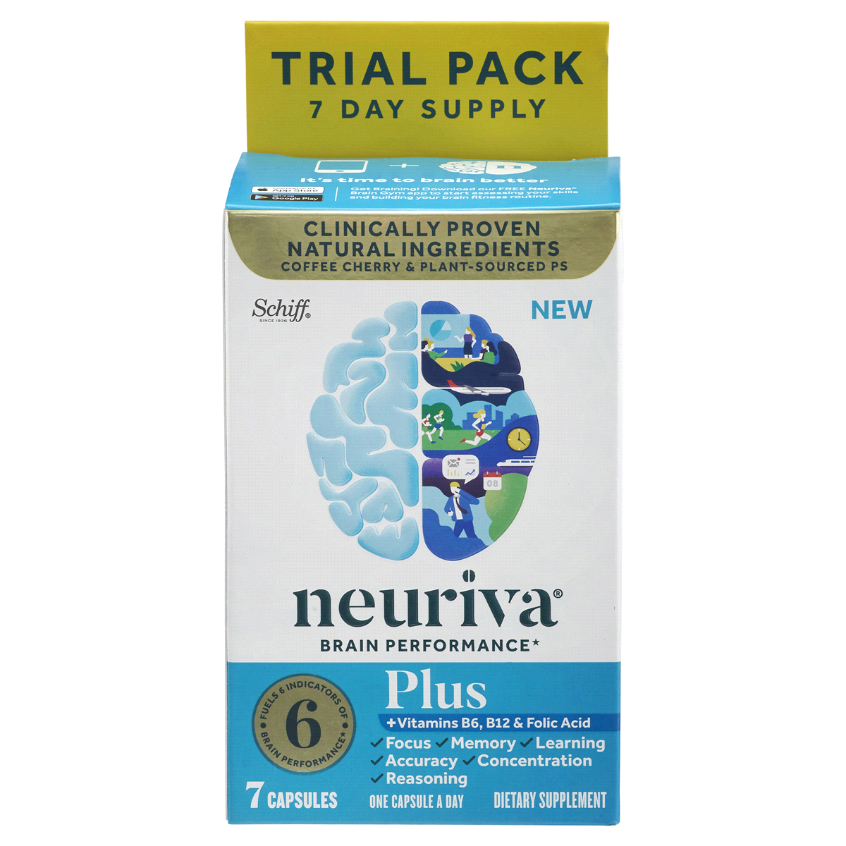 slide 1 of 1, Neuriva Brain Performance, Plus, Trial Pack, 7 ct