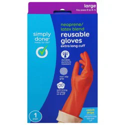 Simply Done Extra Long Cuff Neoprene/Latex Blend Reusable Gloves, Large, 1 pair