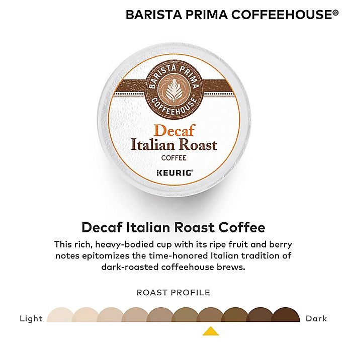 slide 3 of 8, Barista Prima Coffeehouse Decaf Italian Roast Coffee Keurig K-Cup Pods, 24 ct